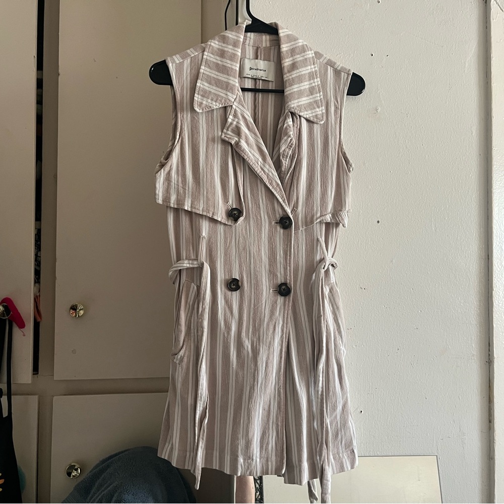 Stradivarius Beige Striped Double-Breasted Mini Dress
